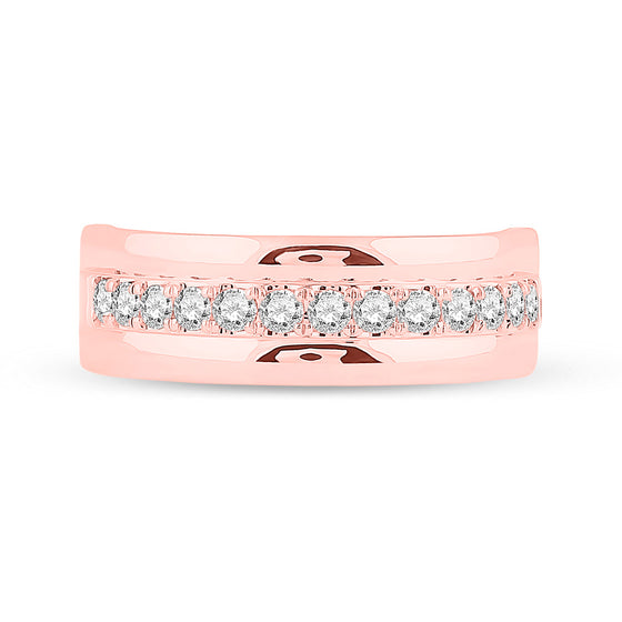 14k Rose Gold Mens Round Diamond Wedding Single Row Band Ring 1/2 Cttw