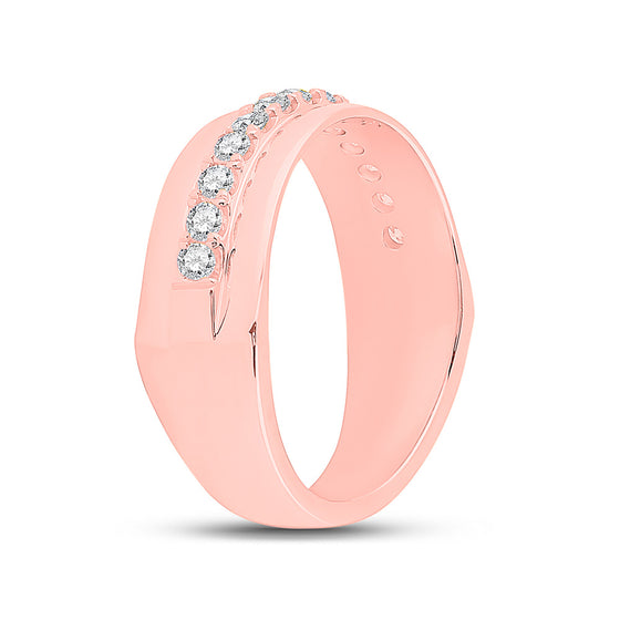 14k Rose Gold Mens Round Diamond Wedding Single Row Band Ring 1/2 Cttw