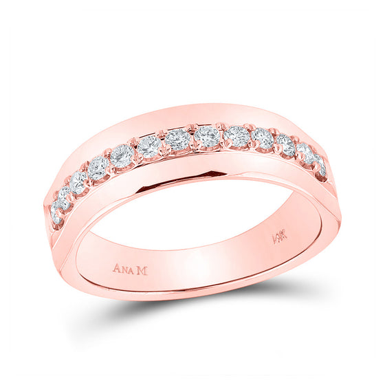14k Rose Gold Mens Round Diamond Wedding Single Row Band Ring 1/2 Cttw