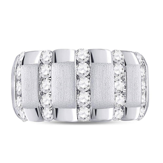 14k White Gold Mens Round Diamond Striped Matte Wedding Band Ring 1-1/2 Cttw