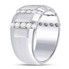 14k White Gold Mens Round Diamond Striped Matte Wedding Band Ring 1-1/2 Cttw