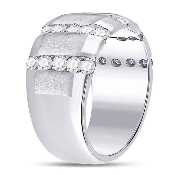 14k White Gold Mens Round Diamond Striped Matte Wedding Band Ring 1-1/2 Cttw