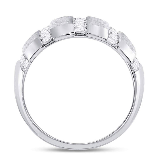 14k White Gold Mens Round Diamond Striped Matte Wedding Band Ring 1-1/2 Cttw