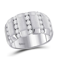  14k White Gold Mens Round Diamond Striped Matte Wedding Band Ring 1-1/2 Cttw