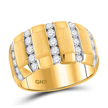  14k Yellow Gold Mens Brushed Round Diamond Wedding Vertical Channel Band Ring 1-1/2 Cttw