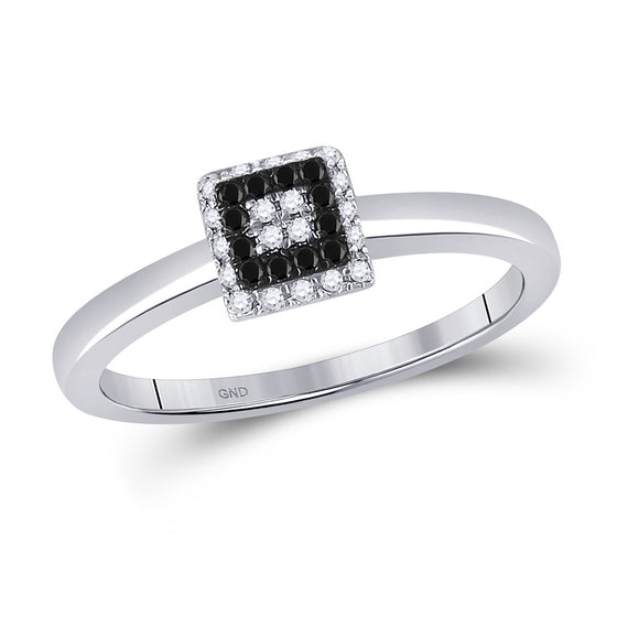10k White Gold Womens Round Black Color Enhanced Diamond Cluster Ring 1/6 Cttw