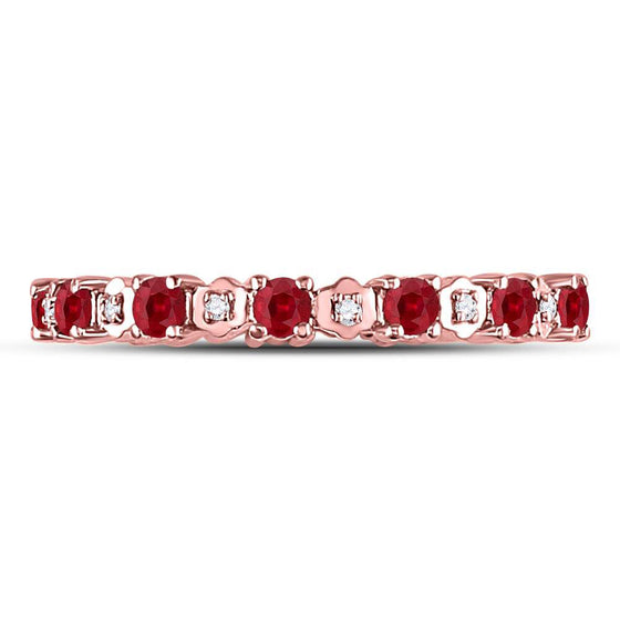 10k Rose Gold Womens Round Ruby Diamond Eternity Stackable Band Ring 1 Cttw