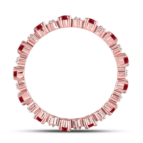 10k Rose Gold Womens Round Ruby Diamond Eternity Stackable Band Ring 1 Cttw