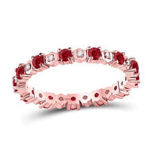  10k Rose Gold Womens Round Ruby Diamond Eternity Stackable Band Ring 1 Cttw