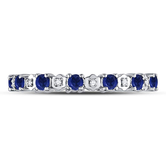 10k White Gold Womens Round Blue Sapphire Diamond Eternity Band Ring 1 Cttw