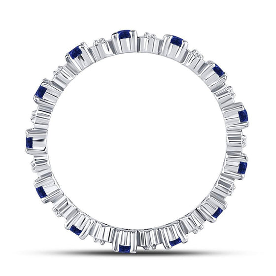 10k White Gold Womens Round Blue Sapphire Diamond Eternity Band Ring 1 Cttw