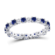  10k White Gold Womens Round Blue Sapphire Diamond Eternity Band Ring 1 Cttw
