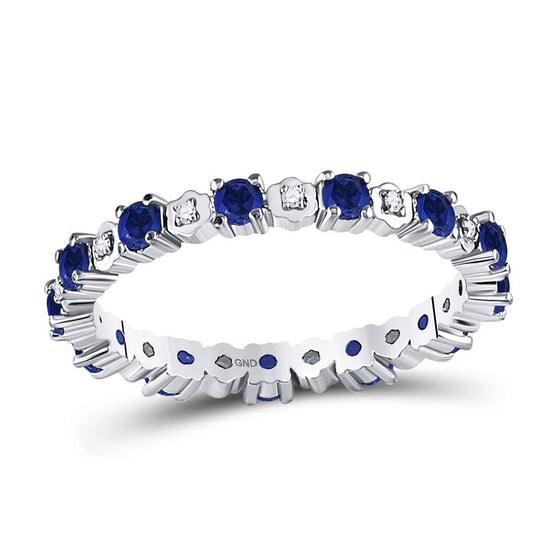 10k White Gold Womens Round Blue Sapphire Diamond Eternity Band Ring 1 Cttw