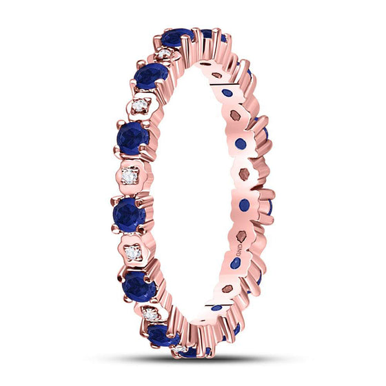 10k Rose Gold Womens Round Blue Sapphire Diamond Eternity Band Ring 1 Cttw