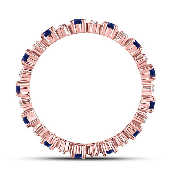 10k Rose Gold Womens Round Blue Sapphire Diamond Eternity Band Ring 1 Cttw