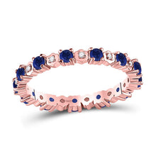  10k Rose Gold Womens Round Blue Sapphire Diamond Eternity Band Ring 1 Cttw