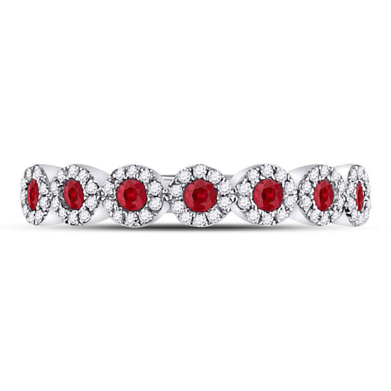 10k White Gold Womens Round Ruby Circle Stackable Band Ring 1/2 Cttw