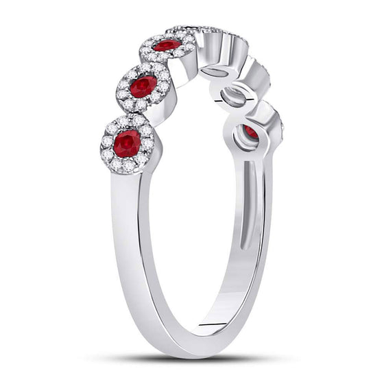 10k White Gold Womens Round Ruby Circle Stackable Band Ring 1/2 Cttw