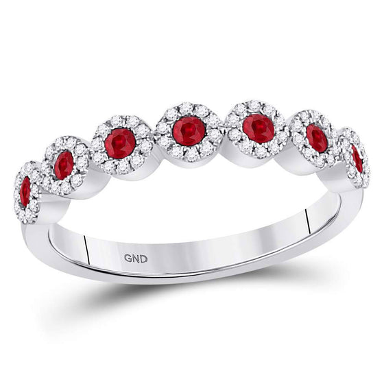 10k White Gold Womens Round Ruby Circle Stackable Band Ring 1/2 Cttw
