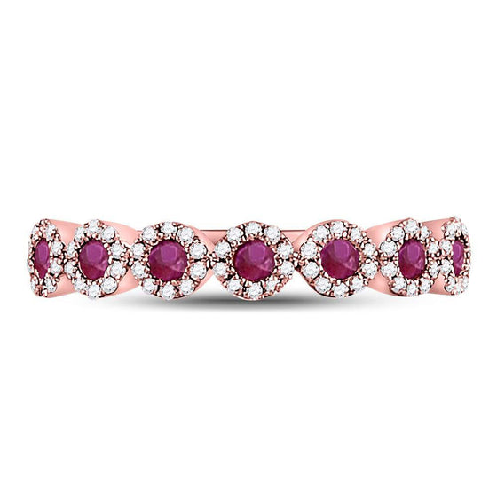 10k Rose Gold Womens Round Ruby Halo Stackable Band Ring 1/2 Cttw