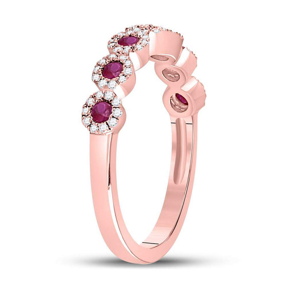 10k Rose Gold Womens Round Ruby Halo Stackable Band Ring 1/2 Cttw