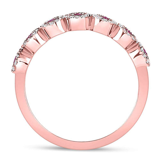 10k Rose Gold Womens Round Ruby Halo Stackable Band Ring 1/2 Cttw