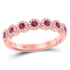 10k Rose Gold Womens Round Ruby Halo Stackable Band Ring 1/2 Cttw