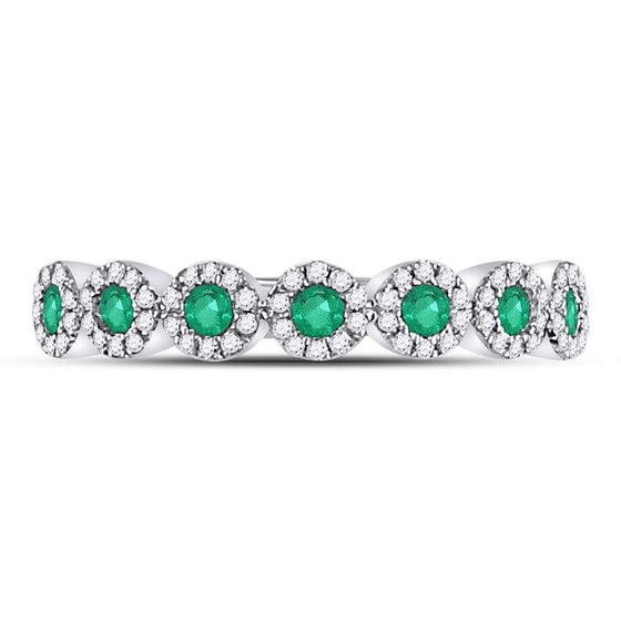 10k White Gold Womens Round Emerald Circle Stackable Band Ring 1/2 Cttw