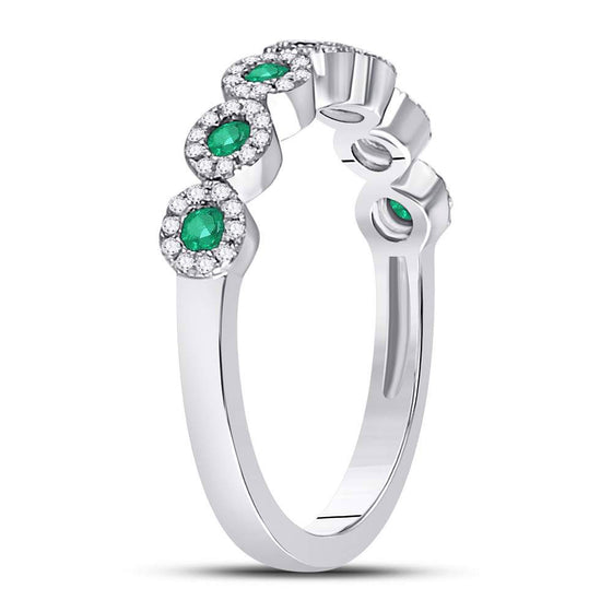 10k White Gold Womens Round Emerald Circle Stackable Band Ring 1/2 Cttw