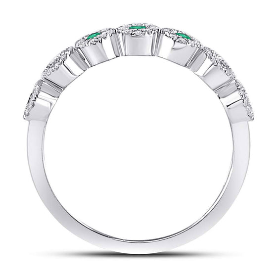 10k White Gold Womens Round Emerald Circle Stackable Band Ring 1/2 Cttw