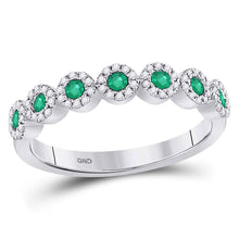  10k White Gold Womens Round Emerald Circle Stackable Band Ring 1/2 Cttw