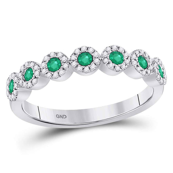 10k White Gold Womens Round Emerald Circle Stackable Band Ring 1/2 Cttw