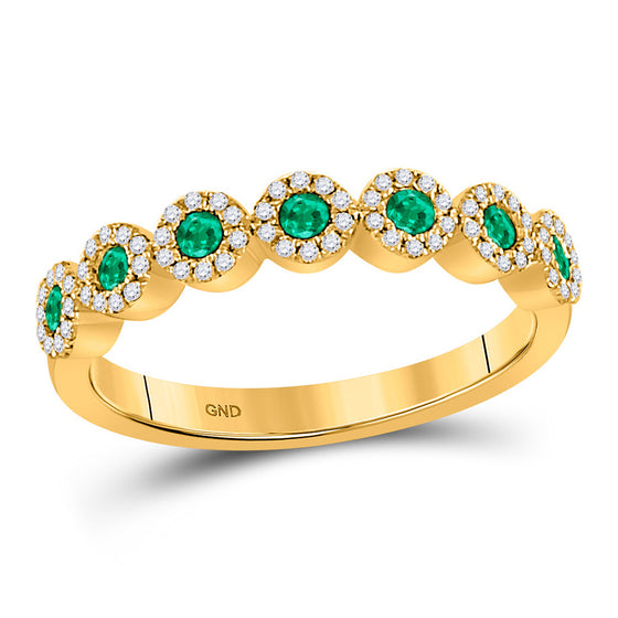 10k Yellow Gold Womens Round Emerald Diamond Stackable Band Ring 1/2 Cttw