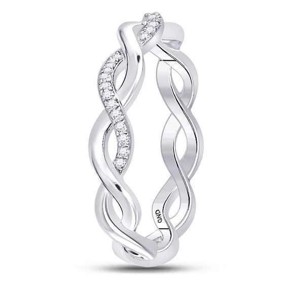 10k White Gold Womens Round Diamond Fashion Braid Band Ring 1/10 Cttw