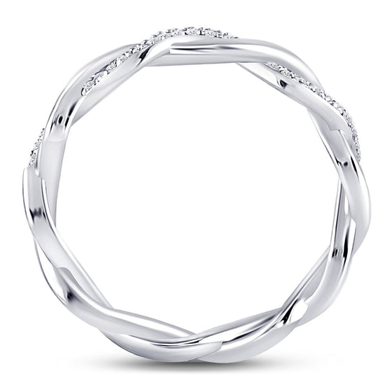 10k White Gold Womens Round Diamond Fashion Braid Band Ring 1/10 Cttw