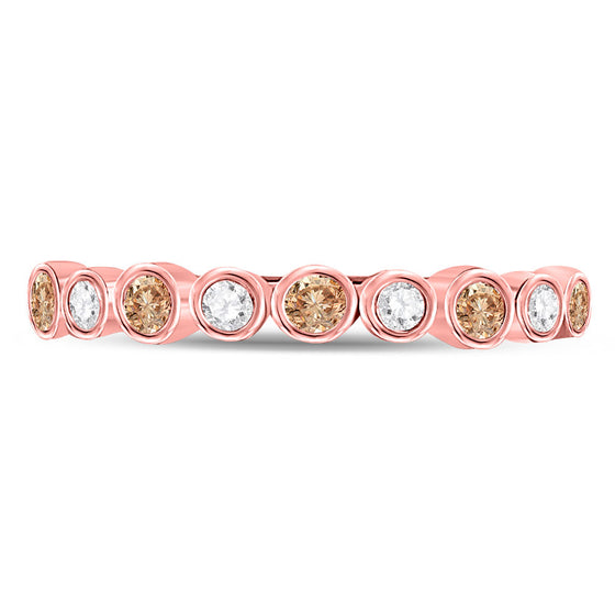 10k Rose Gold Womens Round Brown Diamond Band Ring 1/3 Cttw