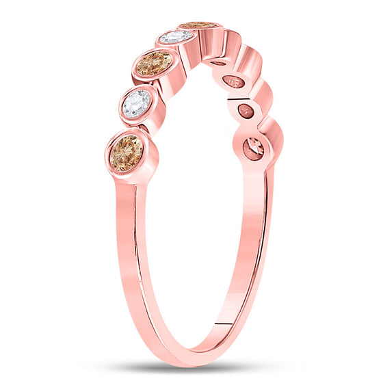 10k Rose Gold Womens Round Brown Diamond Band Ring 1/3 Cttw