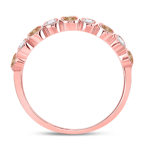 10k Rose Gold Womens Round Brown Diamond Band Ring 1/3 Cttw