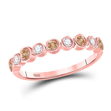  10k Rose Gold Womens Round Brown Diamond Band Ring 1/3 Cttw