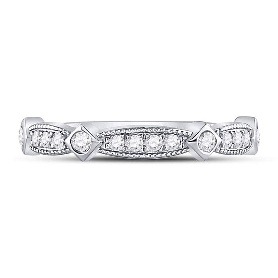 10k White Gold Womens Round Diamond Milgrain Pinched Band Ring 1/4 Cttw