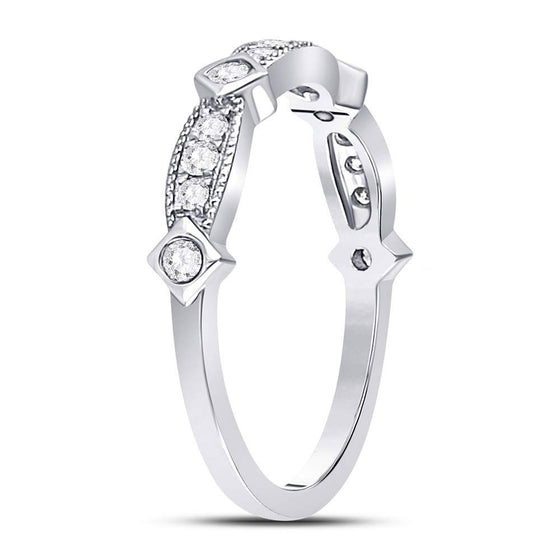 10k White Gold Womens Round Diamond Milgrain Pinched Band Ring 1/4 Cttw