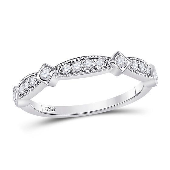 10k White Gold Womens Round Diamond Milgrain Pinched Band Ring 1/4 Cttw