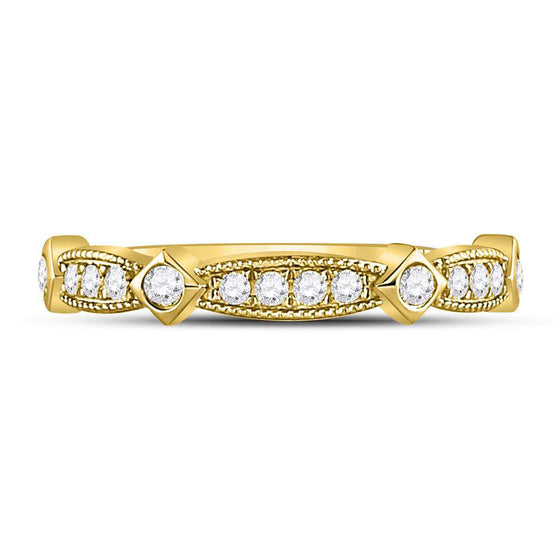 10k Yellow Gold Womens Round Diamond Milgrain Pinched Band Ring 1/4 Cttw