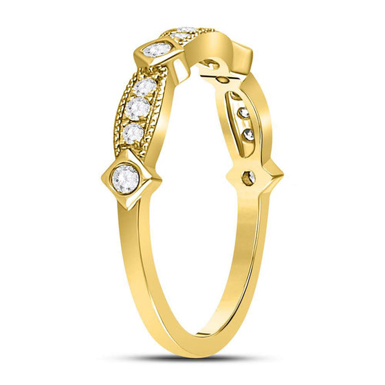 10k Yellow Gold Womens Round Diamond Milgrain Pinched Band Ring 1/4 Cttw