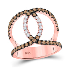  10k Rose Gold Womens Round Brown Diamond Entwined Cocktail Ring 1 Cttw