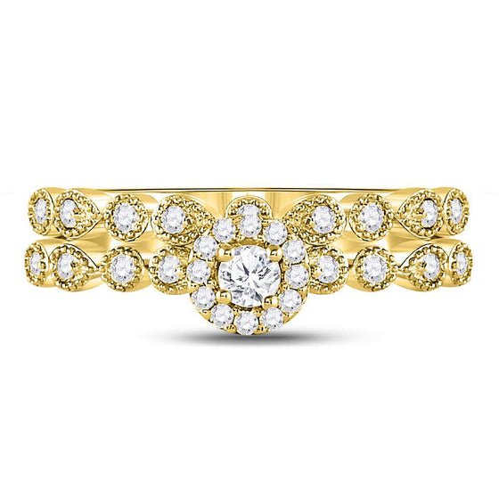 10k Yellow Gold Round Diamond Stackable Bridal Wedding Ring Band Set 1/3 Cttw
