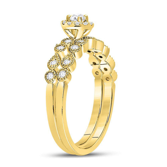 10k Yellow Gold Round Diamond Stackable Bridal Wedding Ring Band Set 1/3 Cttw