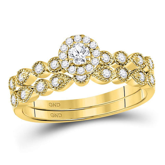 10k Yellow Gold Round Diamond Stackable Bridal Wedding Ring Band Set 1/3 Cttw