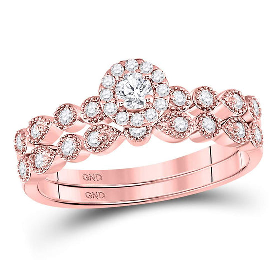10k Rose Gold Round Diamond Stackable Bridal Wedding Ring Band Set 1/3 Cttw