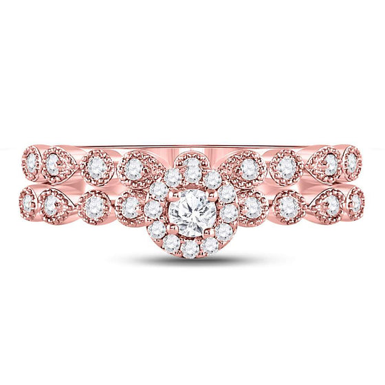 10k Rose Gold Round Diamond Stackable Bridal Wedding Ring Band Set 1/3 Cttw